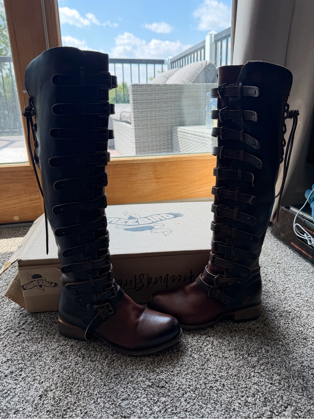 freebird Brown Lace-Up Buckle Riding Boots - Picture 3 of 7